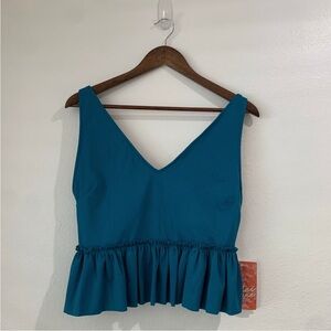 NWT Kortni Jeane Peplum Swim Top sz XL V-Neck Turquoise Teal Swimsuit Mix Match